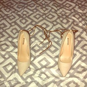 Quilted cream tie up stilettos